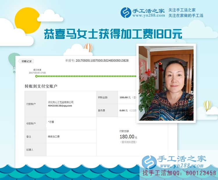首都北京的馬女士沒有工作，珠繡手工活是她的一份收入