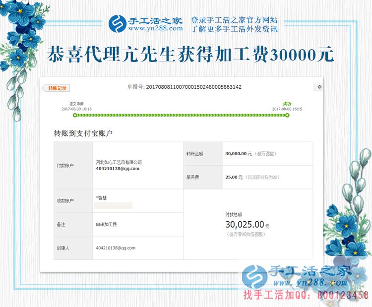 縣級代理亢先生又來交貨了，這次結(jié)算加工費30000元，又創(chuàng)新高(圖1)