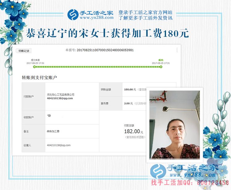 趁著孩子剛結(jié)婚到有孫子之間的時間，遼寧的宋女士堅持在家做手工活賺錢(圖1)