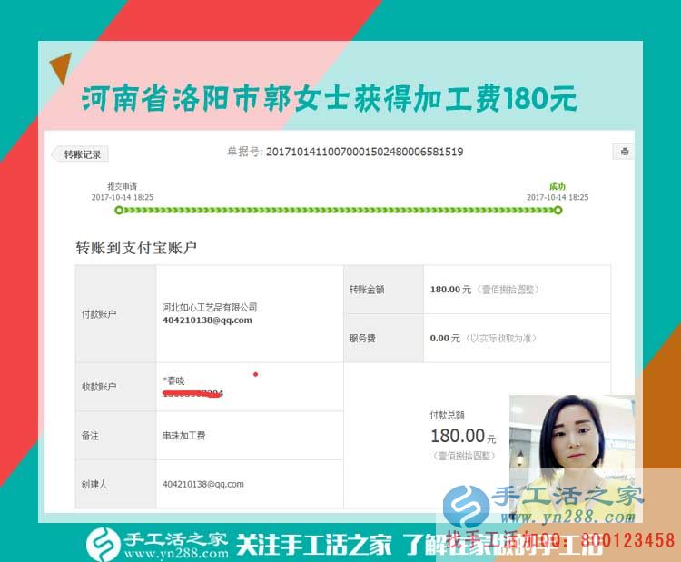 下班后足不出戶(hù)在家賺錢(qián),河南省洛陽(yáng)市郭女士找到了手工活之家的串珠珠繡畫(huà)手工活兼職(圖1)