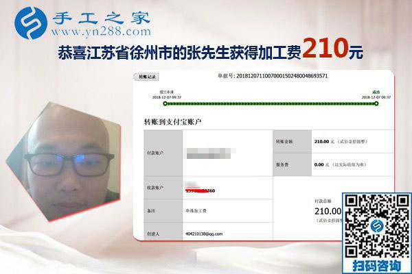 把手工活拿回家做，江蘇徐州張先生下班后有的兼職干
